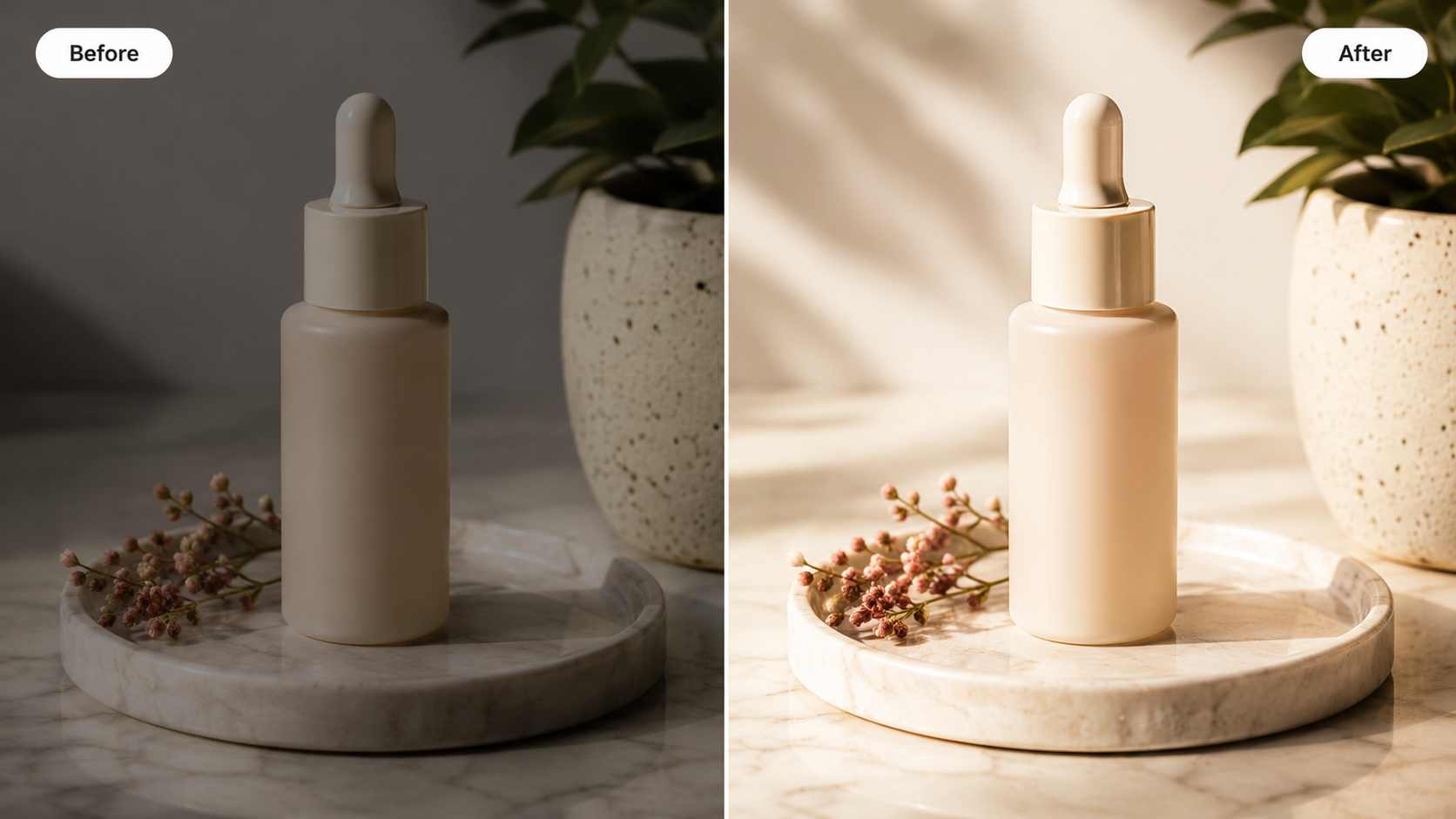 Before and after comparison of a dull low-contrast photo enhanced into a sharper and cleaner image