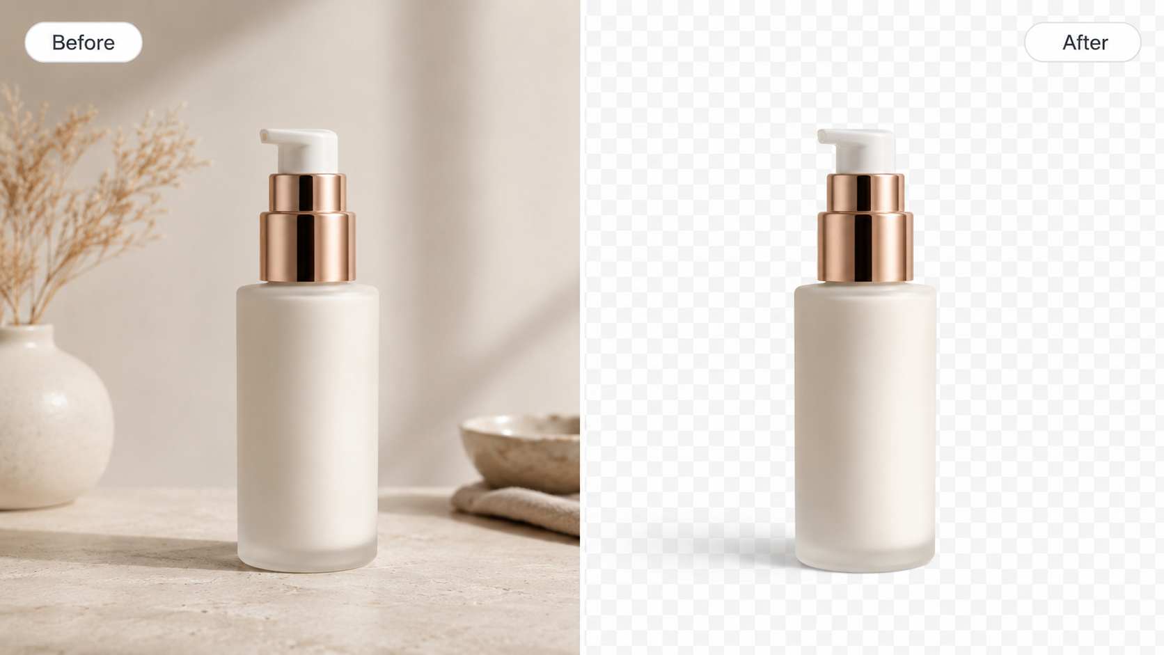 Before and after comparison of a product image with its original background and a clean transparent PNG cutout