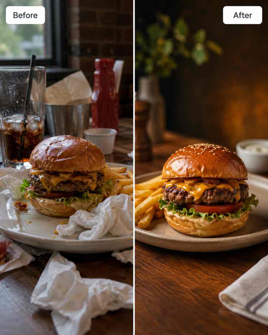 Fotografie jídla upravená pro marketing restaurace